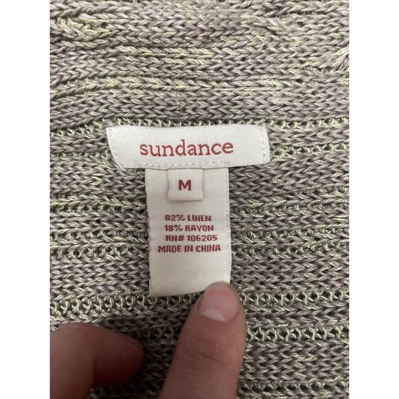 Sundance Linen Open Front Cardigan Sweater Tan Cable Knit Medium Boho Fairycore - Picture 3 of 11